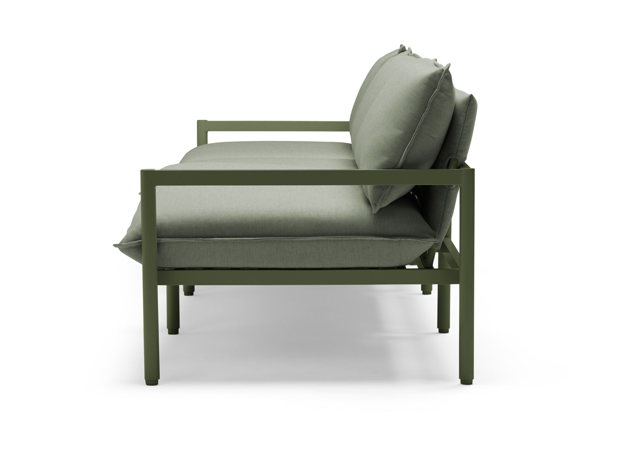 Side view of 3 seat green outdoor sofa
